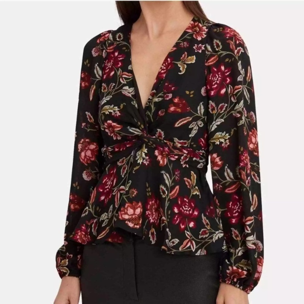 A.L.C. Logan Twist Knot Silk Floral Blouse Size‎ 6